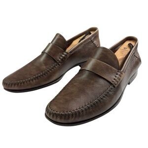 Santoni Leather Shoes Italy Paine Moccasin Loafer Mens 7.5 M
